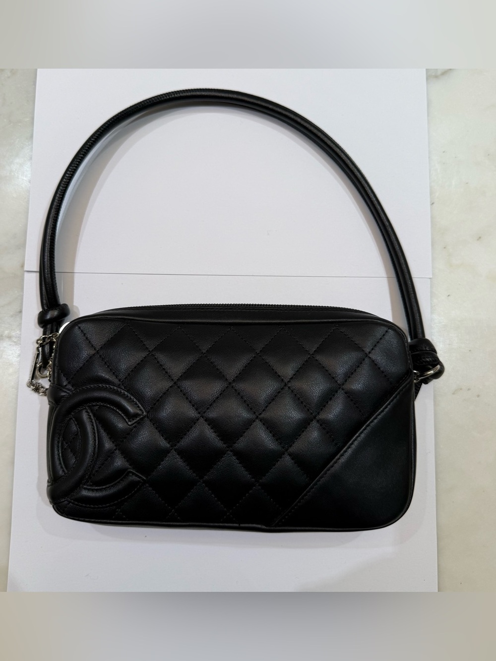 RARE Vintage CHANEL Cambon Pouchette Matte Black on Black in Mint Condition